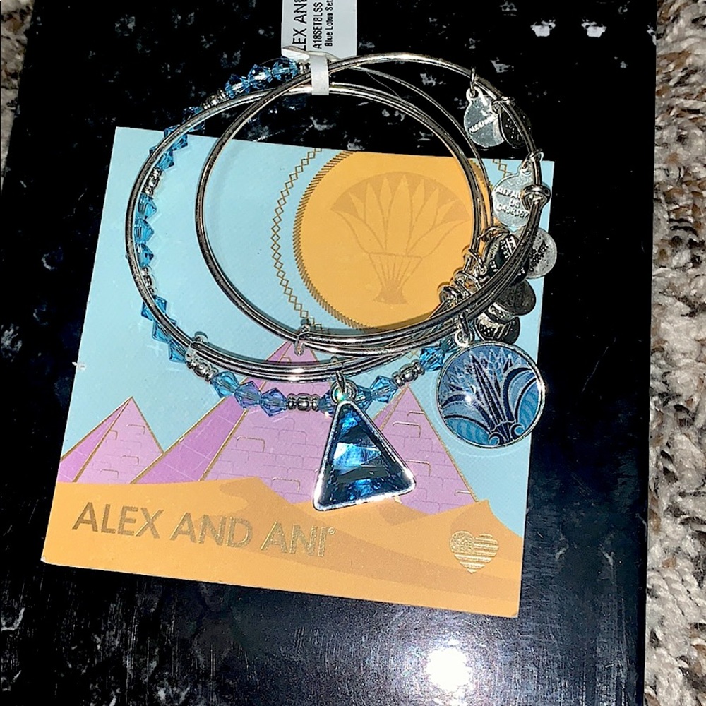 Alex and Ani Blue Lotus Bracelet Set